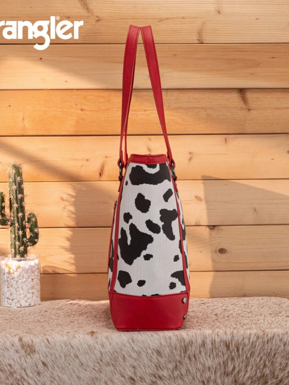 Wrangler Cow Print Tote and Wallet Set Red - Picture 5 of 9